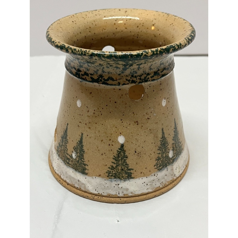 Vintage 1994 Three Rivers Pottery Candle Holder With Spongeware‎ On Rim